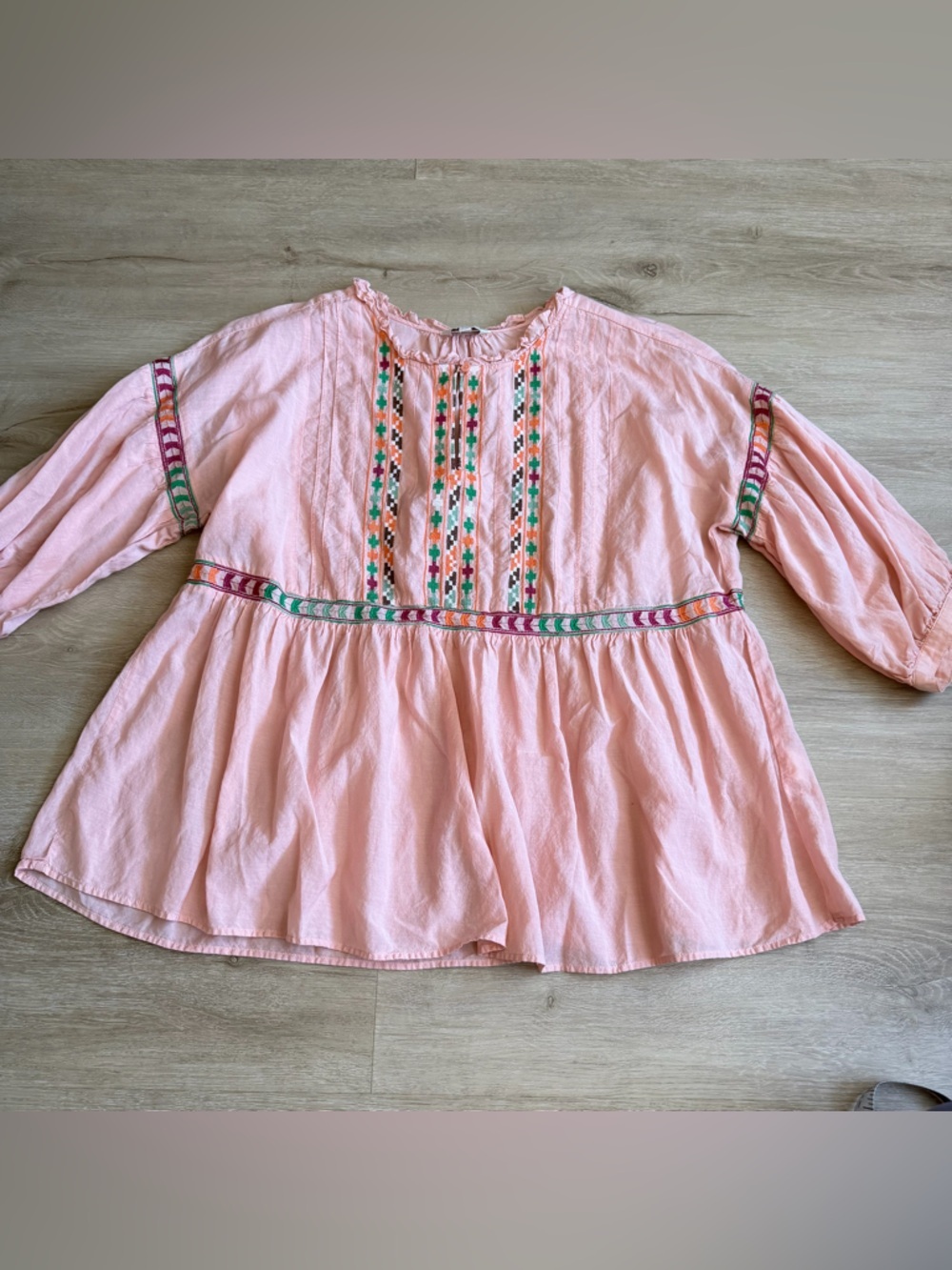 Lucky Brand Boho Embroidered Gauzey Blouse Peach Spring Peasant Top Size 1X - Picture 2 of 11